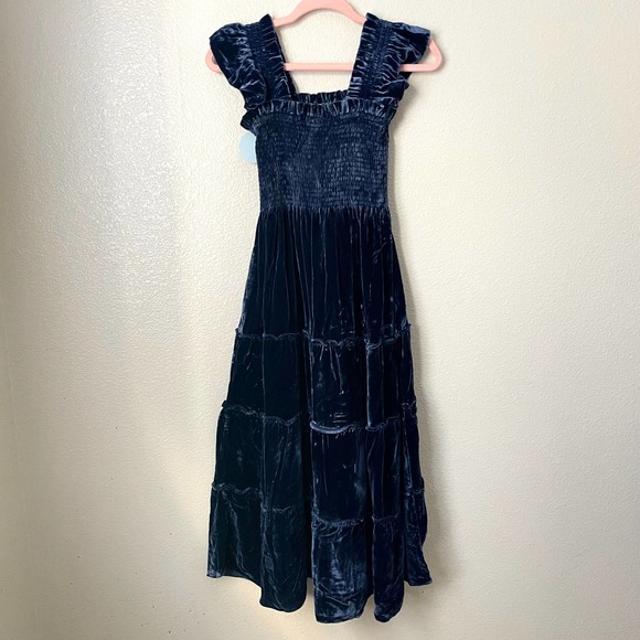 Hill House Dress Women Size XS Navy Blue Ellie Nap Velvet Midi Ruffle Pocket NWT - Picture 5 of 16